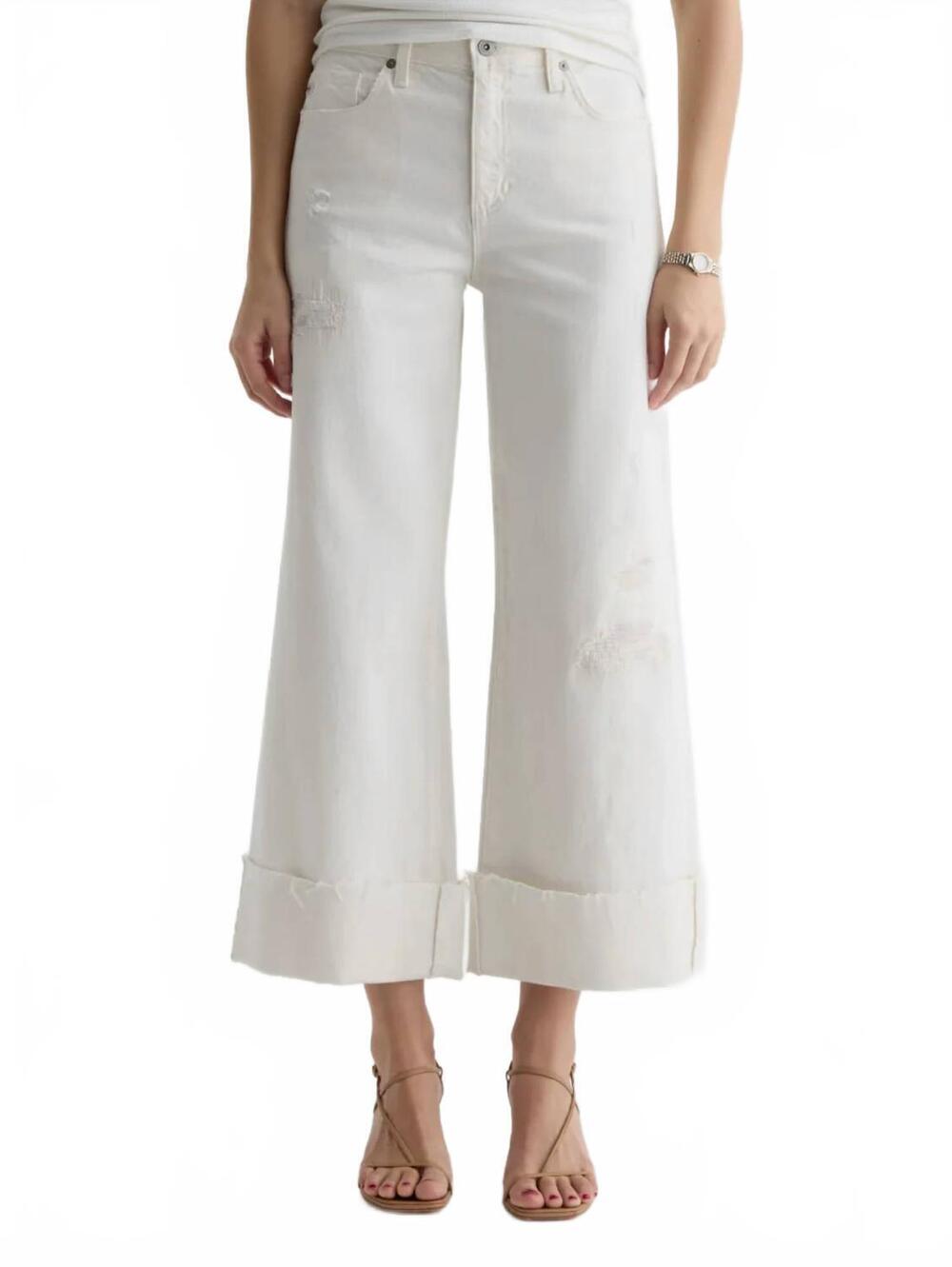 NEW AG JEANS saige wide leg crop jeans in powder mended